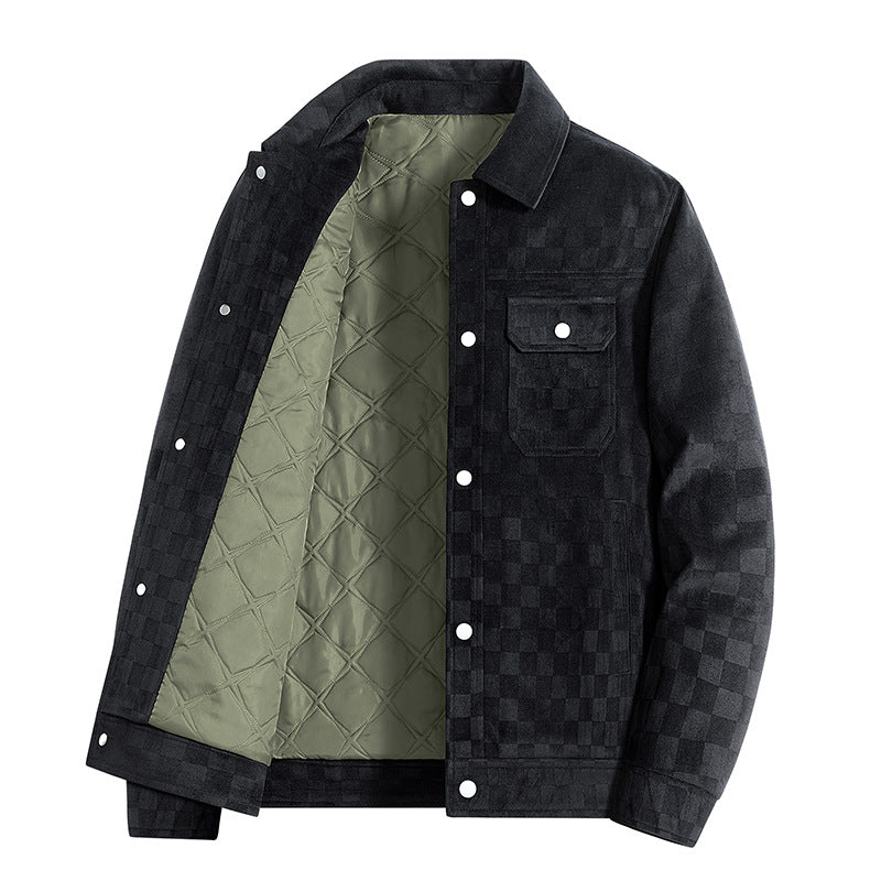 Mens Suede Checkerboard Plaid Jacket