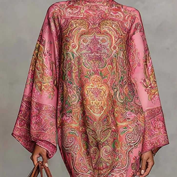 Flowy Bell Sleeve Digital Print Dress