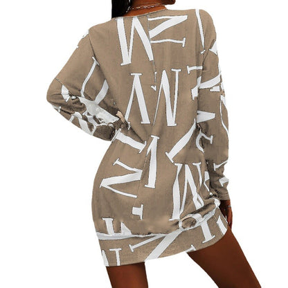 Casual Loose Long Sleeve Letter Print Round Neck Dress for Women
