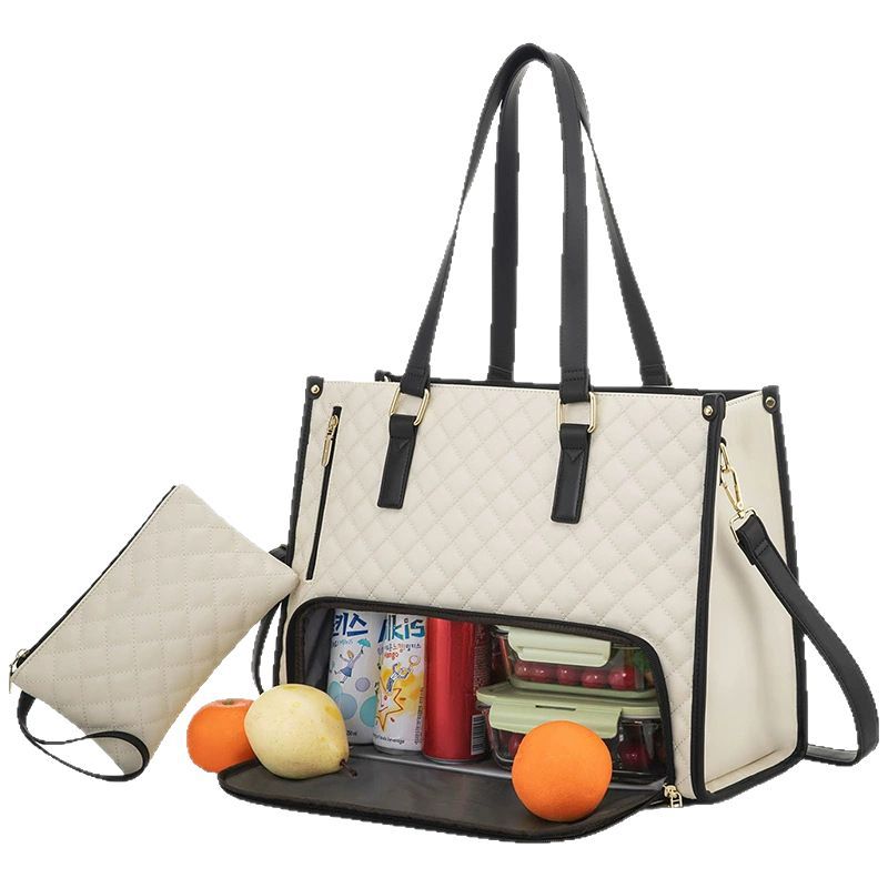New 2 in 1 Handbag Lunch Bag Combination Bag Large Handbag Women's Thermal Insulation Lunch Box Women's Crossbody Computer Bag