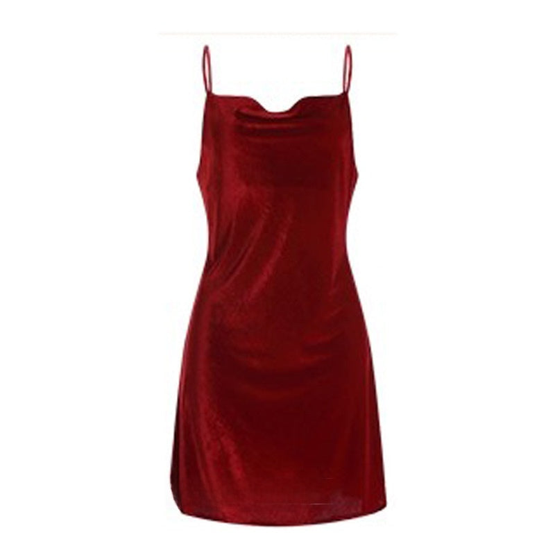 Spaghetti-strap ice-silk nightgown
