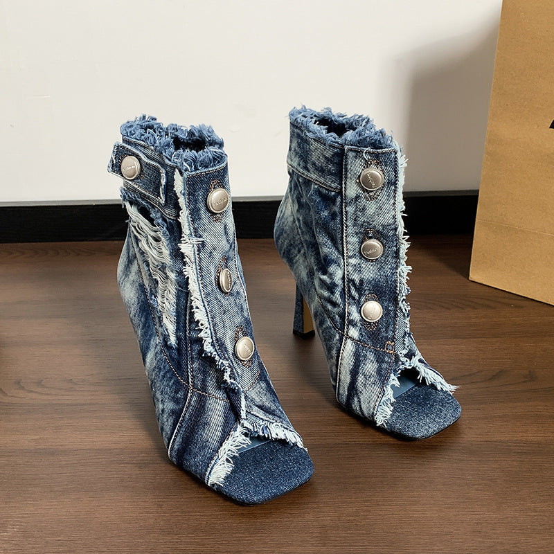 Women's stiletto heeled square-toe ankle boots