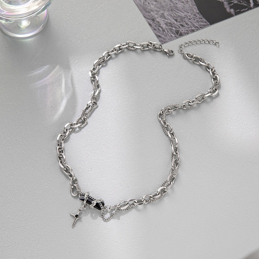 New Niche Design Wrapping Black Forest Pendant Splicing Titanium Steel Necklace Sweater Chain Of Men And Women Will Not Fade
