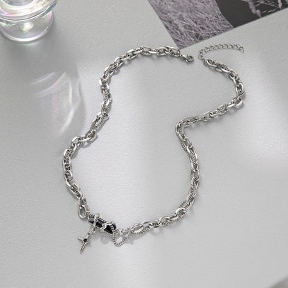 New Niche Design Wrapping Black Forest Pendant Splicing Titanium Steel Necklace Sweater Chain Of Men And Women Will Not Fade