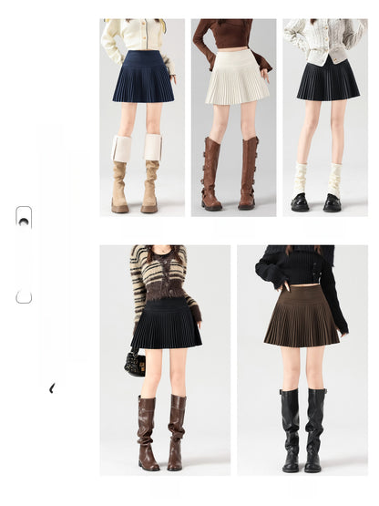 Brown woolen pleated skirt