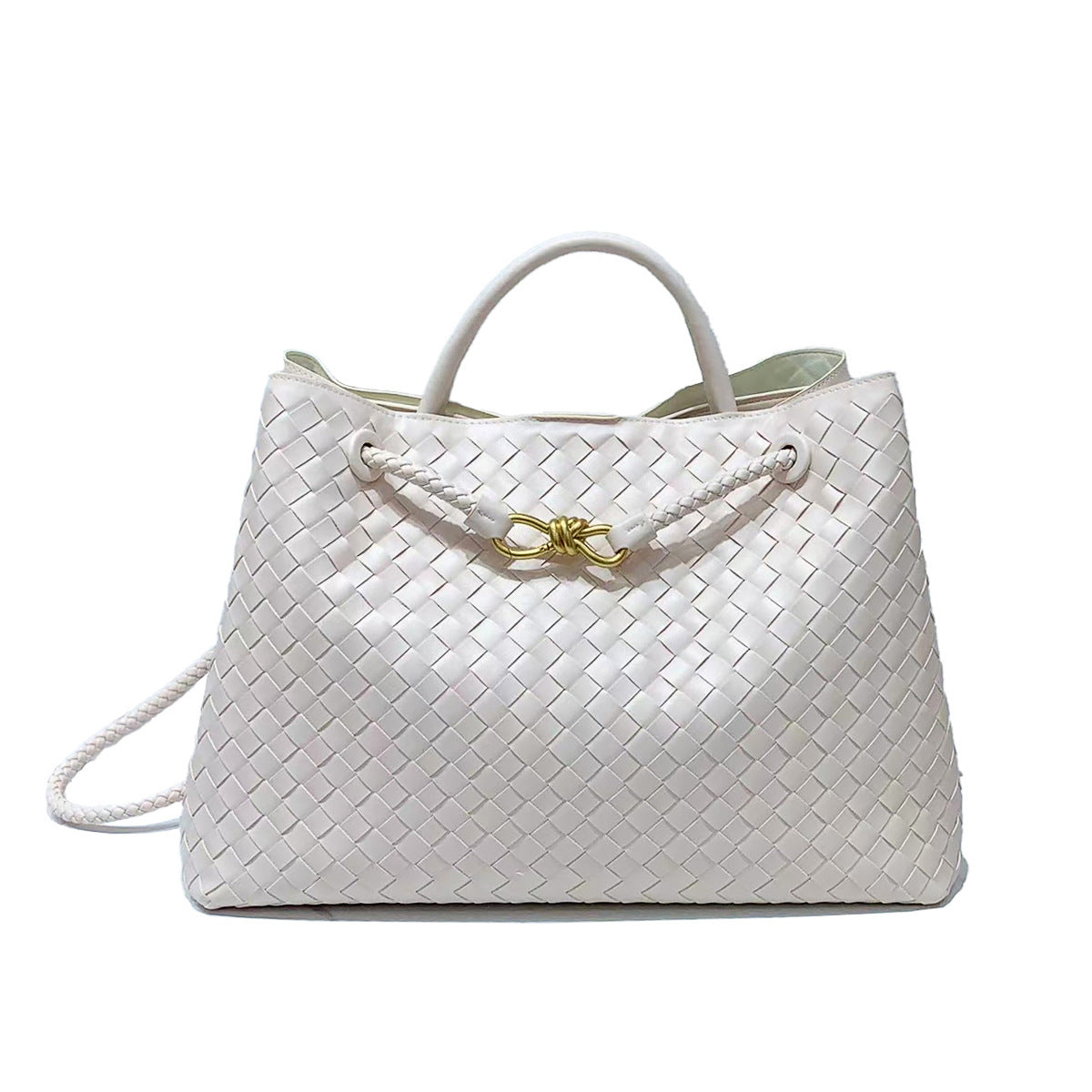 Woven Tote Bag with Metal Rope Buckle