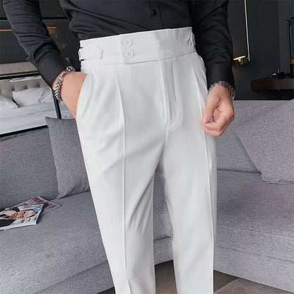 Mens High Waist Straight Leg Trousers