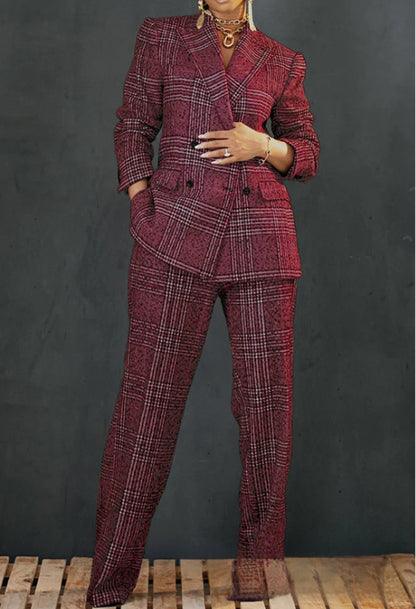 Women's plaid jacket pants