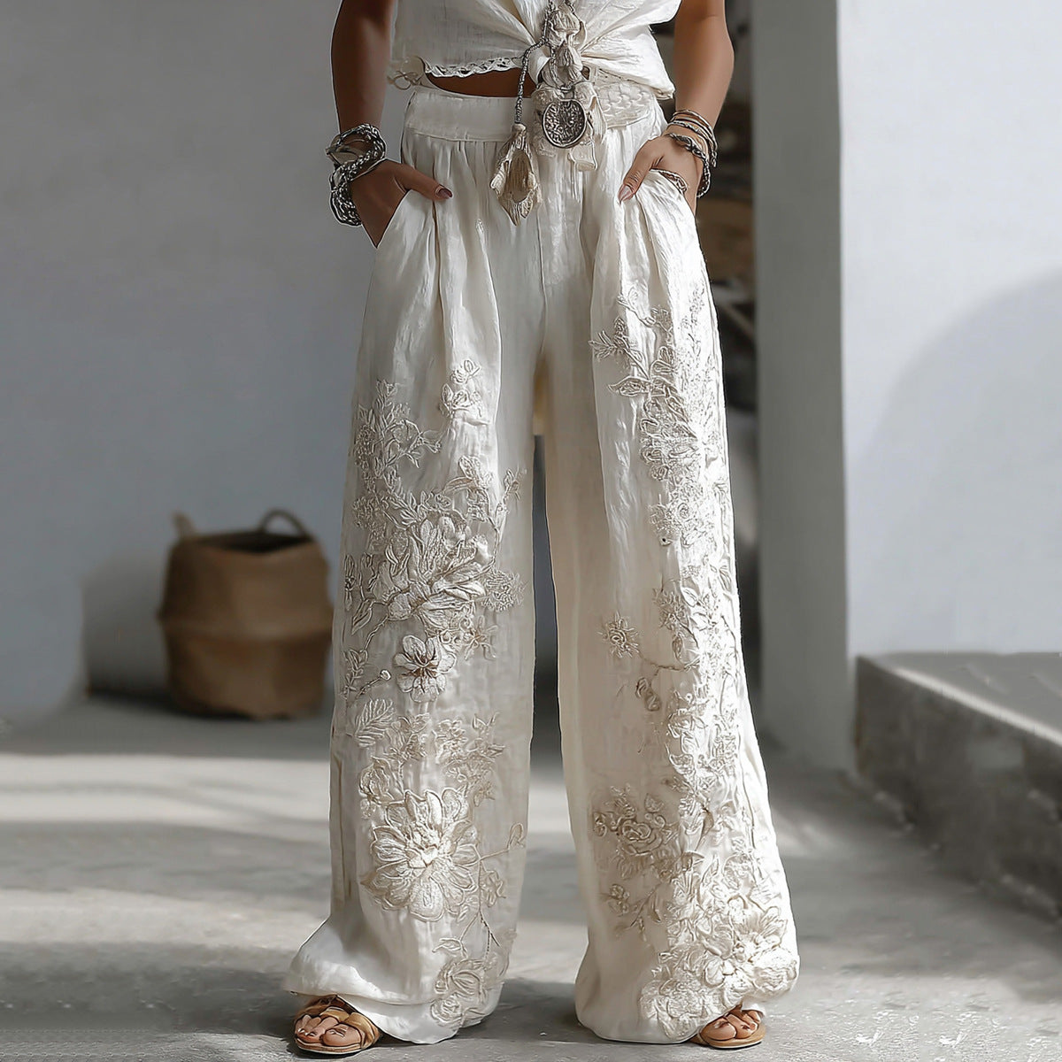 Wide Leg Straight Pants with Side Panels