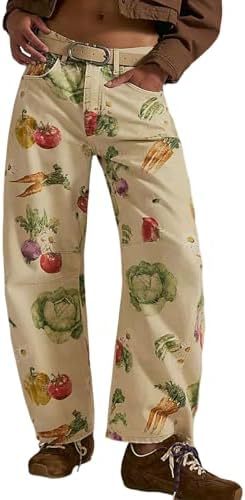 Floral Print Denim Wide Leg Trousers