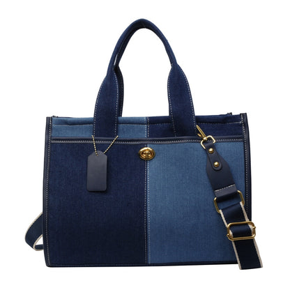 Denim Patchwork Shoulder Tote Bag