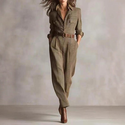 Classic Checkered Wide-leg Jumpsuit for Women
