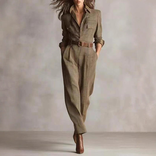 Classic Checkered Wide-leg Jumpsuit for Women