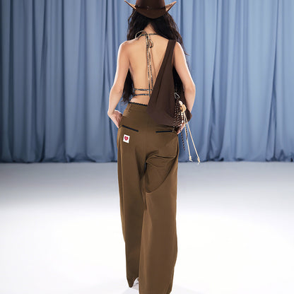 Sexy lace up neck hanging style versatile women's clothing