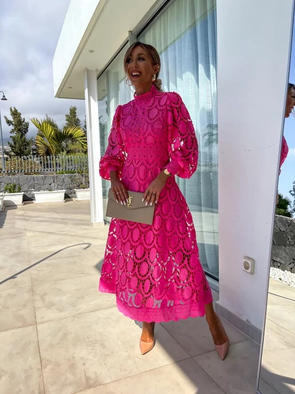 Sexy cutout long-sleeved stand-collar dress