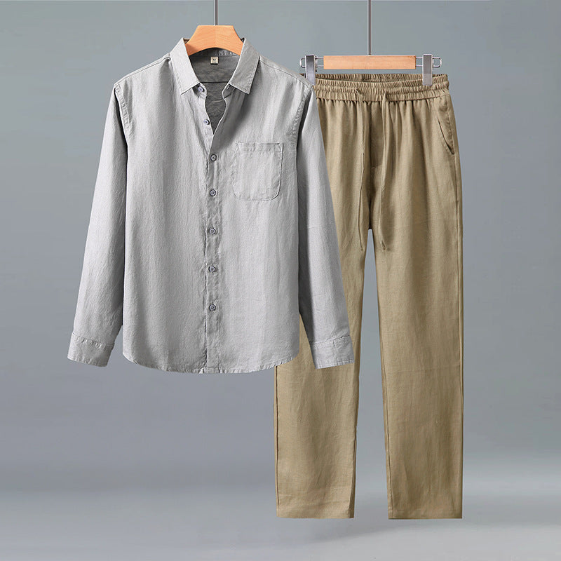 Men's Linen Casual Shirt and Trousers Set