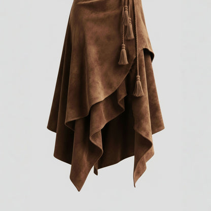 Retro Suede Flared Skirt for Women