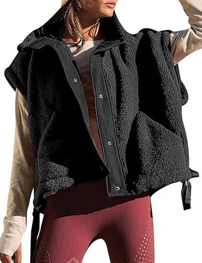 Women's Plush Fleece Button Front Vest