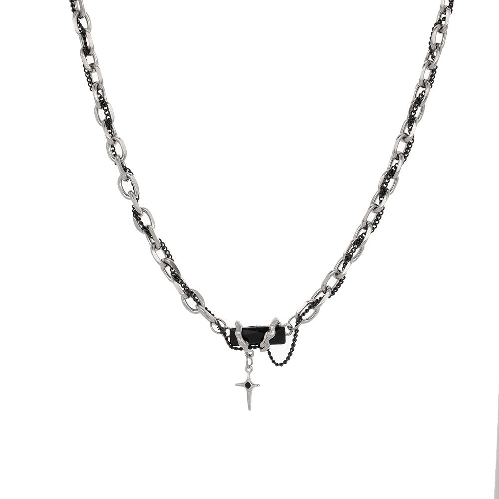 New Niche Design Wrapping Black Forest Pendant Splicing Titanium Steel Necklace Sweater Chain Of Men And Women Will Not Fade