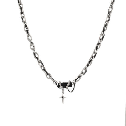 New Niche Design Wrapping Black Forest Pendant Splicing Titanium Steel Necklace Sweater Chain Of Men And Women Will Not Fade