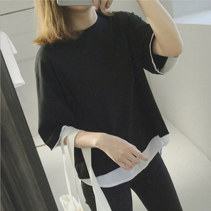 Casual Loose Spliced Mock-Two-Piece Short Sleeve T-Shirt for Women