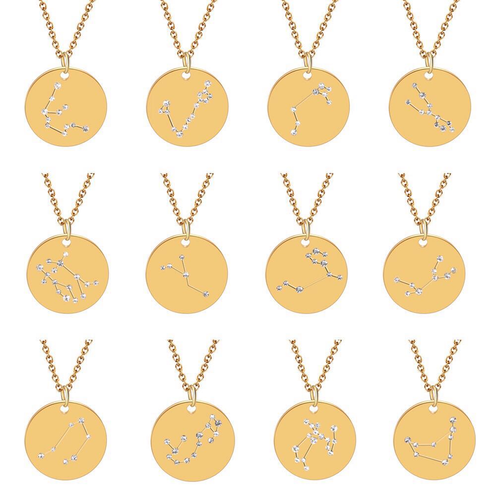 12 constellation stainless steel necklace set Leo Libra Aries Pendant Horoscope Astrology Necklace for men and women