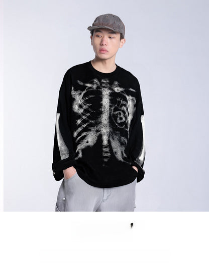 Skull Print Waffle Long Sleeve T-Shirt