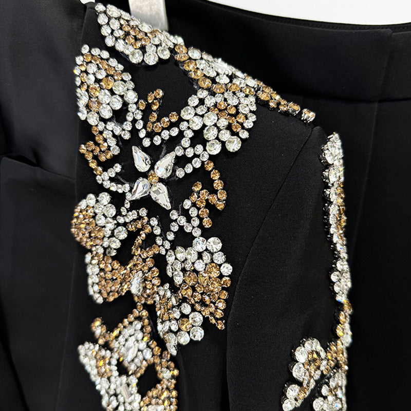 Rhinestone Embellished Blazer and Slit Pants Set
