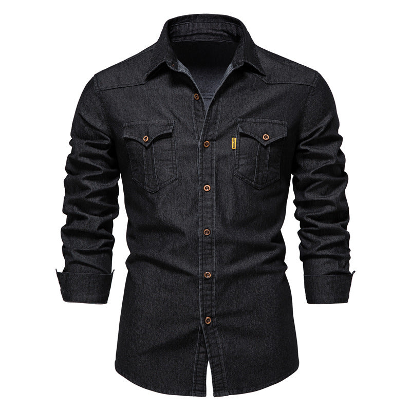 Mens Casual Denim Long Sleeve Shirt