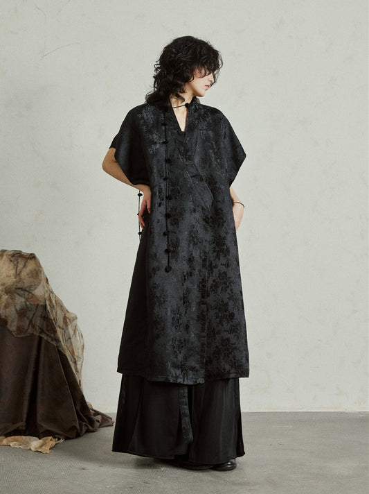Chinese Style Jacquard Tie-Up Dress