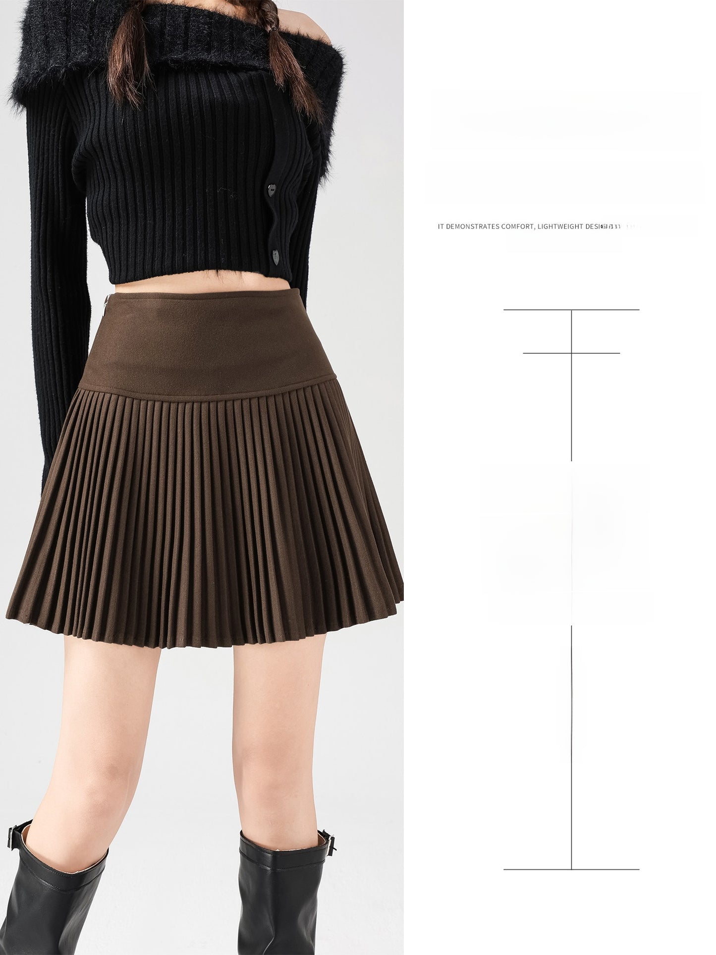 Brown woolen pleated skirt