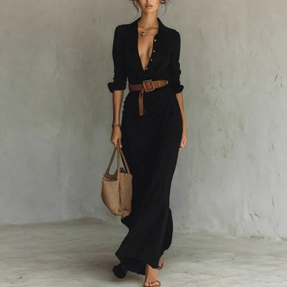 Elegant Pleated Belted Midi Dress
