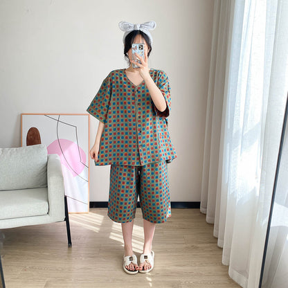 Cotton V-Neck Cropped Pajama Set