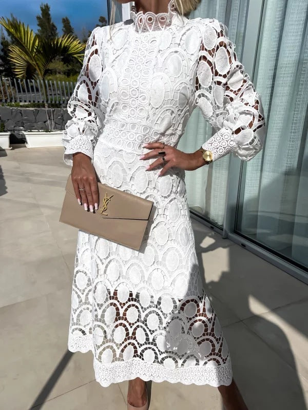 Sexy cutout long-sleeved stand-collar dress
