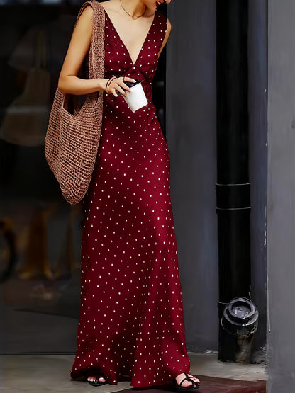 Satin Polka Dot Lace-up Waist Dress