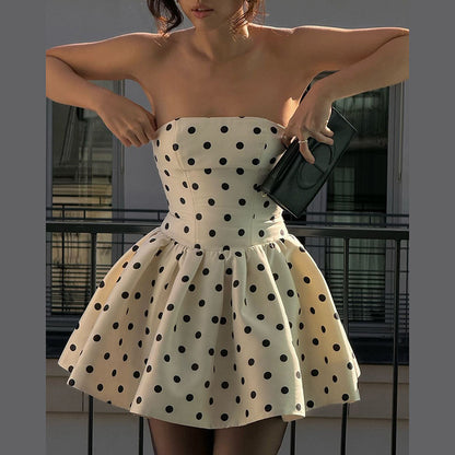 Women Polka Dot Print Tube Top Dress