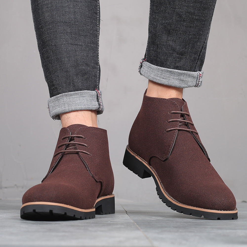 Pointed-toe casual men's leather boots