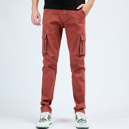 Men's Cotton Casual Cargo Pants with Multiple Pockets