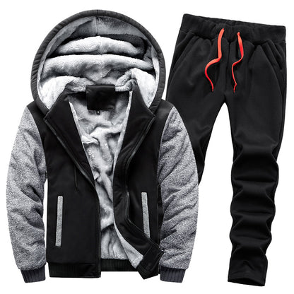 Men's thickened fleece-lined hoodie set