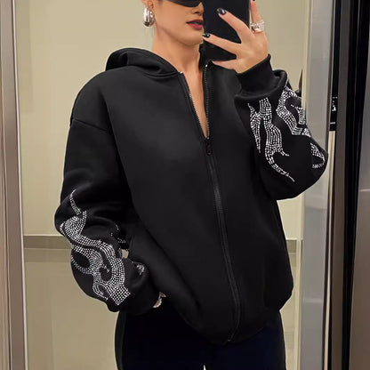 Loose-fitting zip-up hoodie