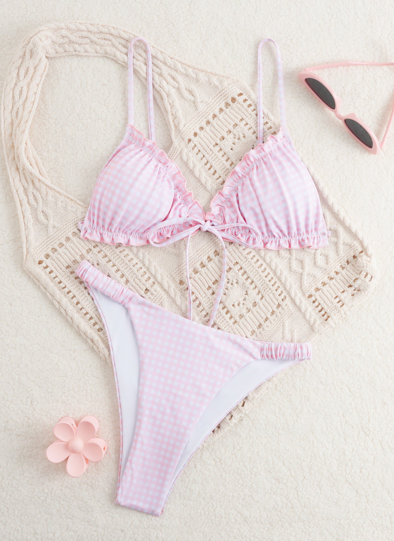 Pink Plaid Push-Up Bikini Set