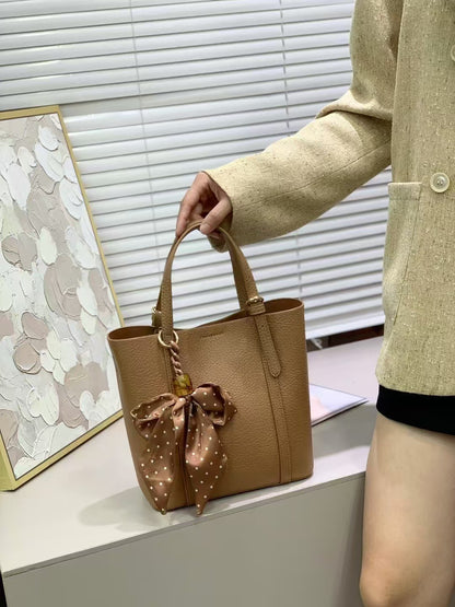 Versatile soft leather bucket bag