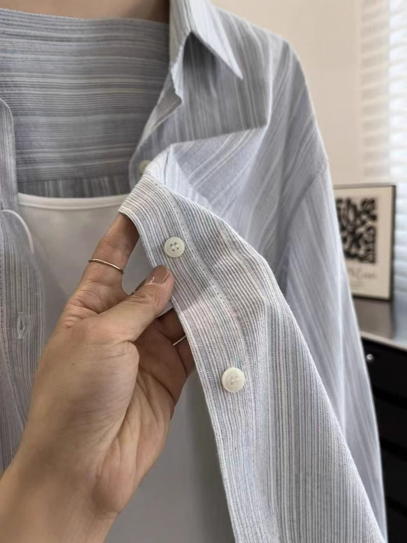 Striped Long Sleeve Shirt Women Loose Fit Casual