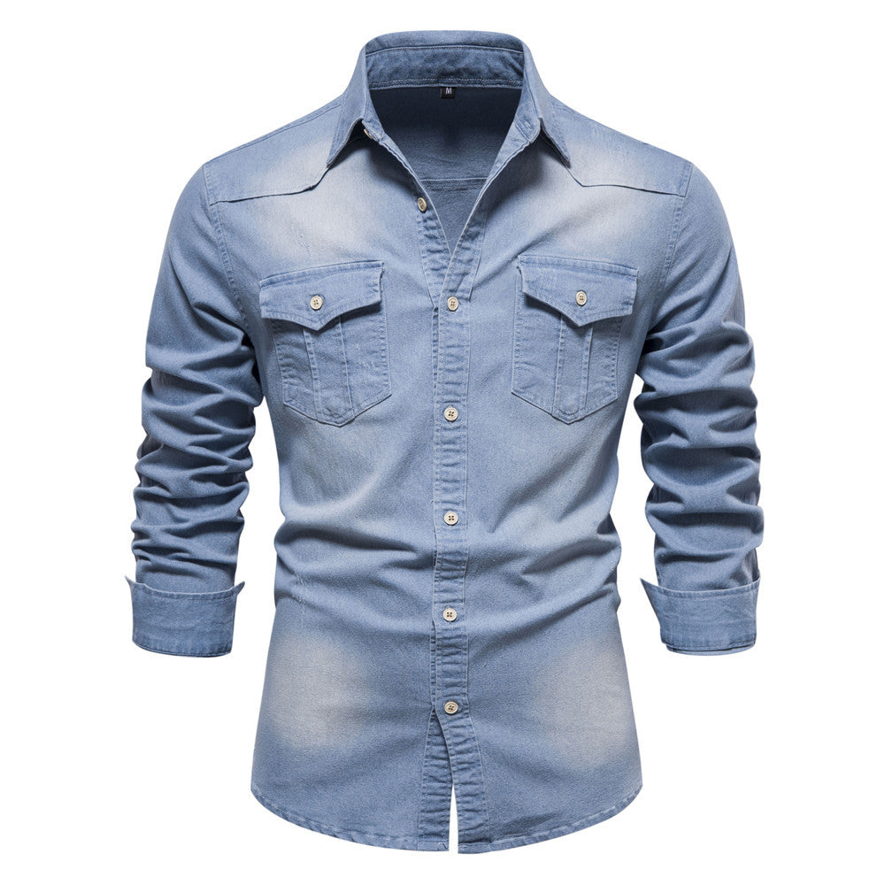 Mens Casual Denim Long Sleeve Shirt