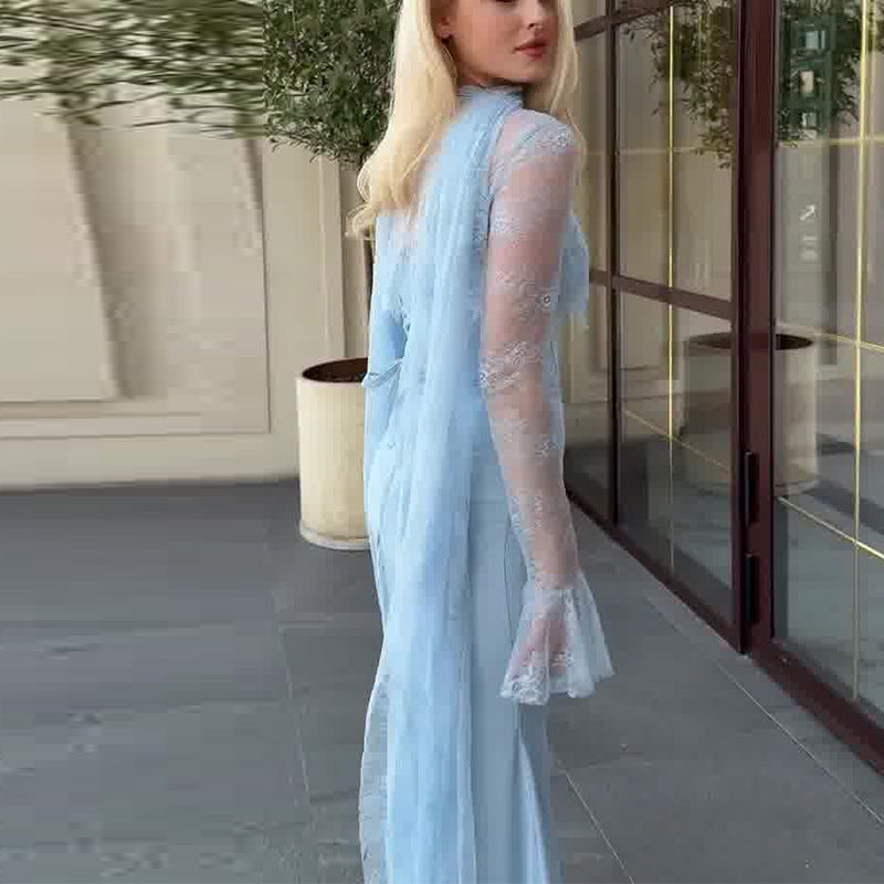 Womens Ruffled Long Sleeve Elegant Dress