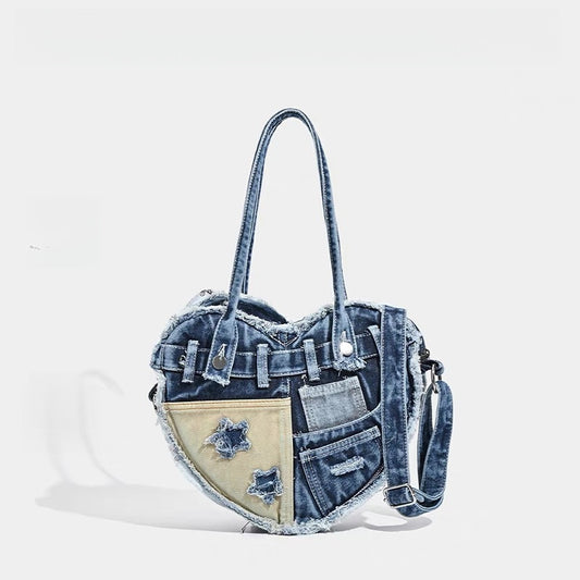 Denim Crossbody Bag with Love Design