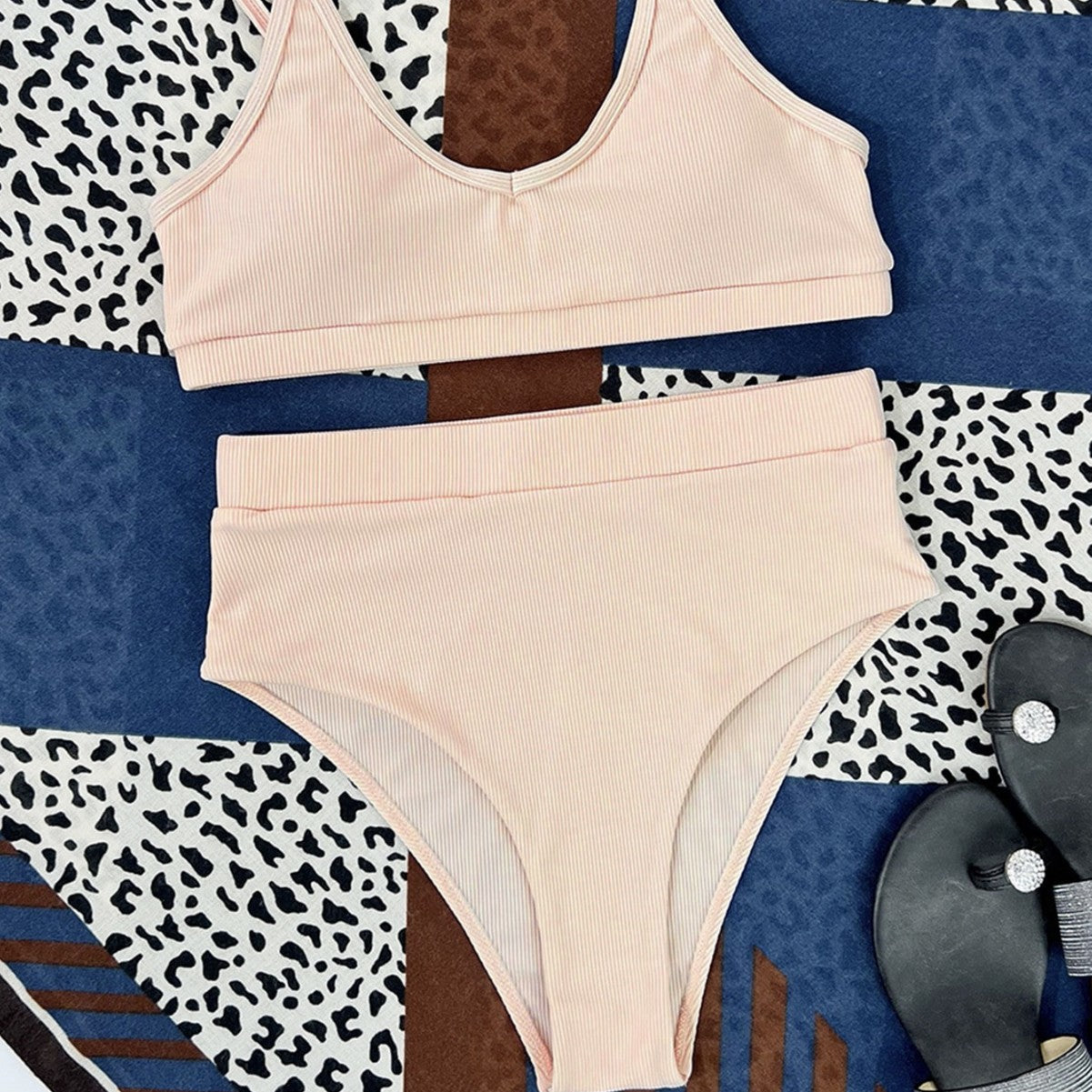 High-Waisted Ribbed Bikini Swimsuit