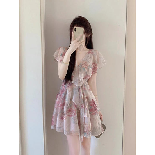 Floral Ruffle Chiffon Dress