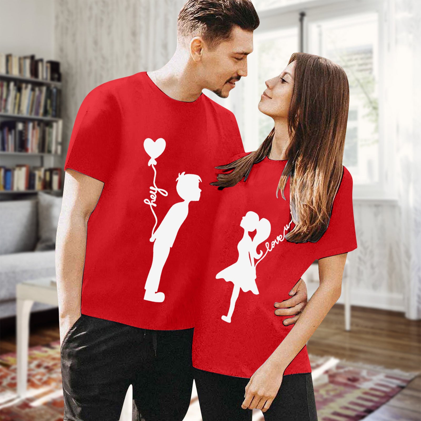 Valentine's Day T-shirtCouple Short Sleeve Round Neck Cute PrintExport Style