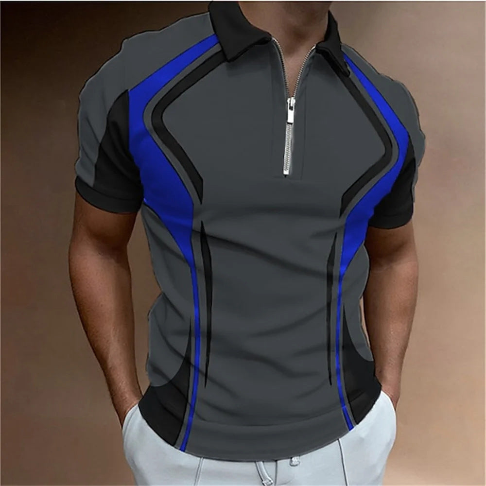 Summer short sleeved T-shirt casual business button top T-shirt fashionable men's clothing